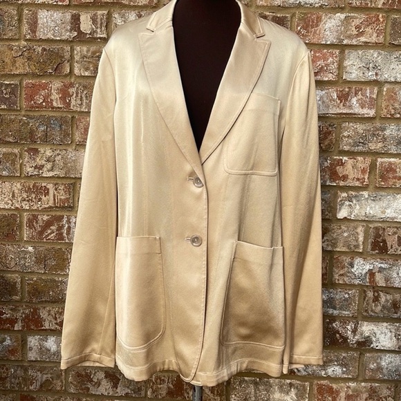 Carlisle Collection Notch Lapels Patch-Pocket Gold Oversized Blazer& Pantsuit 14 - Picture 10 of 12